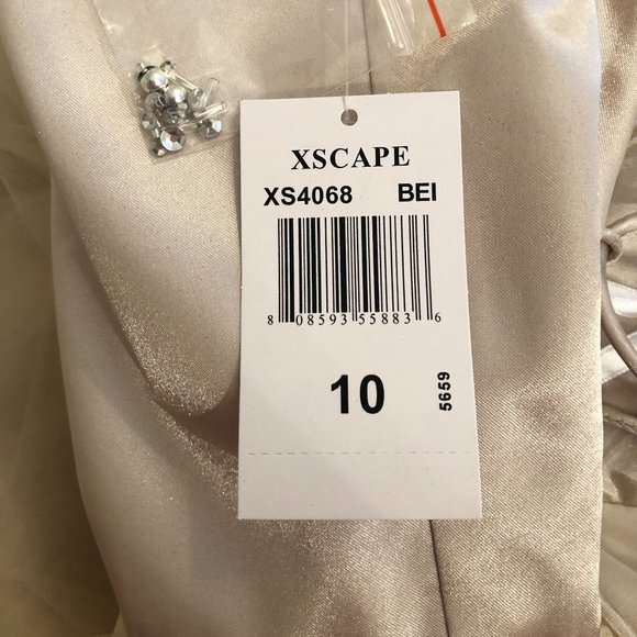 Xscape, Strapless Embellished Champagne Tulle & Satin Ball Gown, Size 10 - Picture 15 of 16